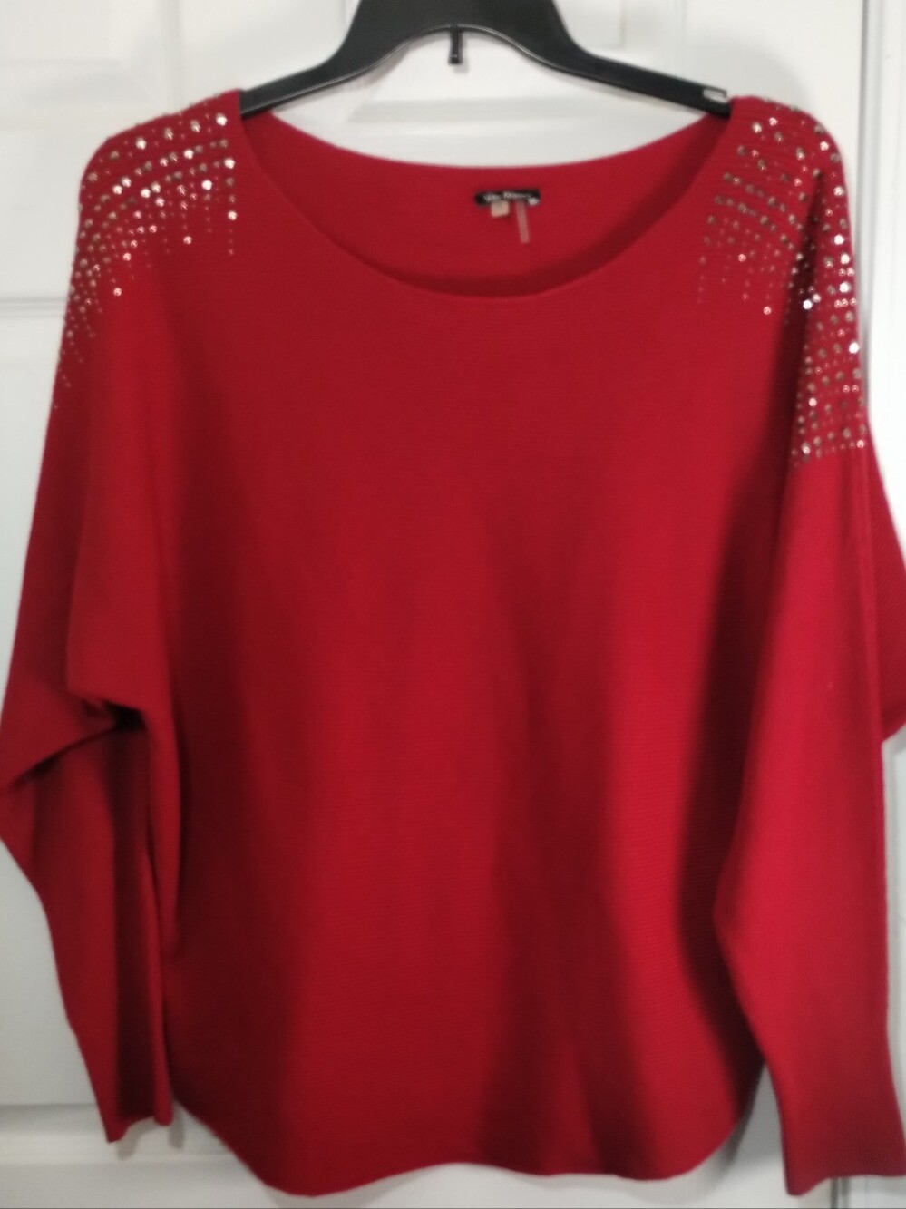 Vila Milano Wool Blend Red Sweater W/ Shoulder Studding And Dolman Sleeves (A2)